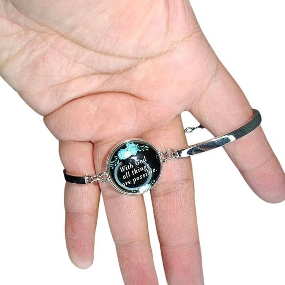 Religious Graphic Silver Pendent Bracelet - Picture 1 of 2